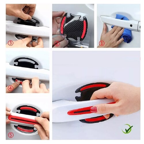 Protector Manijas Exterior 4 Puertas Tipo Fibra De Carbono Rojo