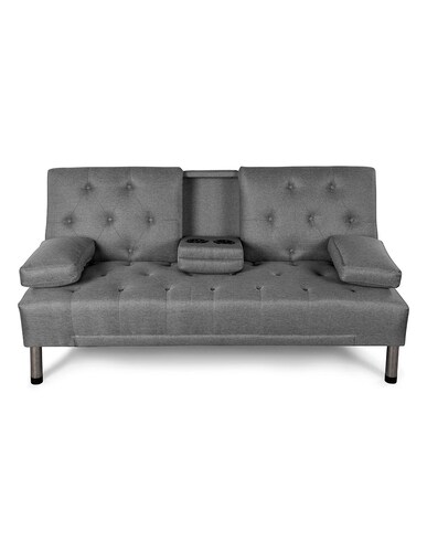 Sofá Cama De Lino Gris Claro Con Portavasos Modelo Caroli Makora.