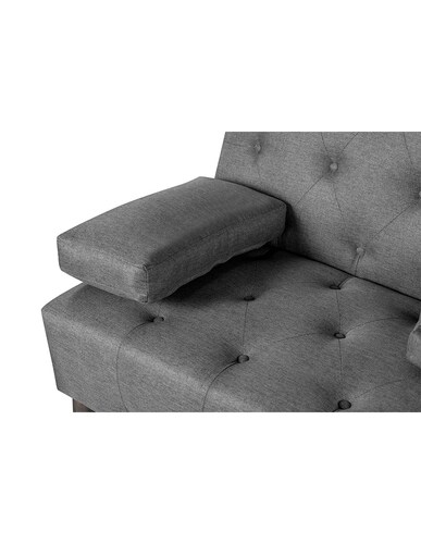 Sofá Cama De Lino Gris Claro Con Portavasos Modelo Caroli Makora.