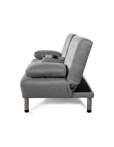 Sofá Cama De Lino Gris Claro Con Portavasos Modelo Caroli Makora.