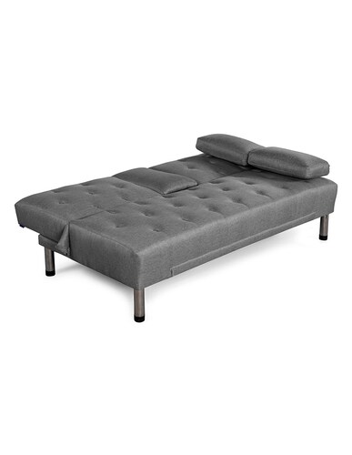 Sofá Cama De Lino Gris Claro Con Portavasos Modelo Caroli Makora.