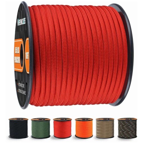 650 Paracord / Cuerda De Paracaídas - 9 Hilos 4mm 31m rojo