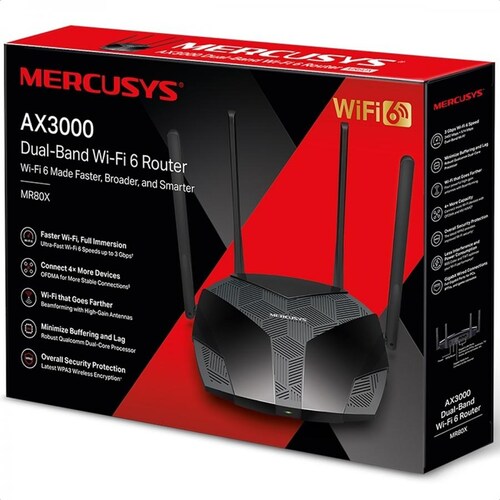 Router Inalambrico Mercusys MR80X AX3000 Wi-Fi 6 Doble Banda 2.4 Y 5GHz