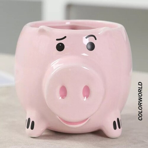  Taza Cerámica Puerquito Cerdito 400 ml, Color Rosa 