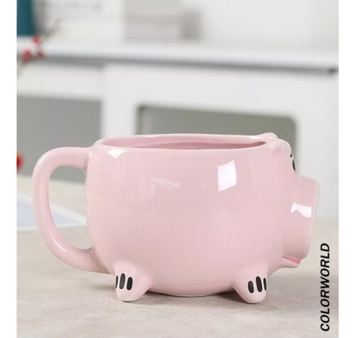  Taza Cerámica Puerquito Cerdito 400 ml, Color Rosa 