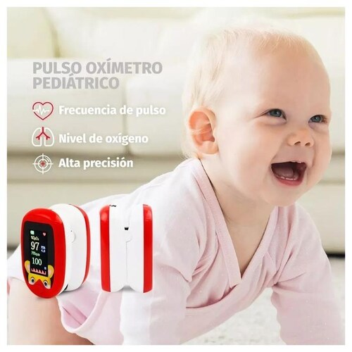 Oxímetro para bebes MXOXK-001-25 1Pza Rojo Rango de Medición 70porciento -99porciento Spo2 30 240BPM mas menos 2BPM o mas menos 2porciento PR, OxiKid