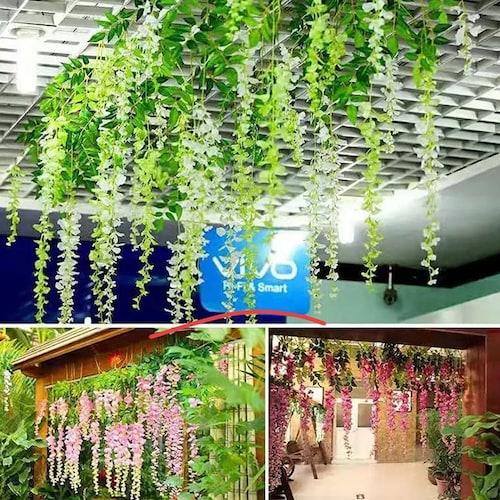 Flores Artificial Wisteria 12pzs 1.1m Decoración Fiesta Boda