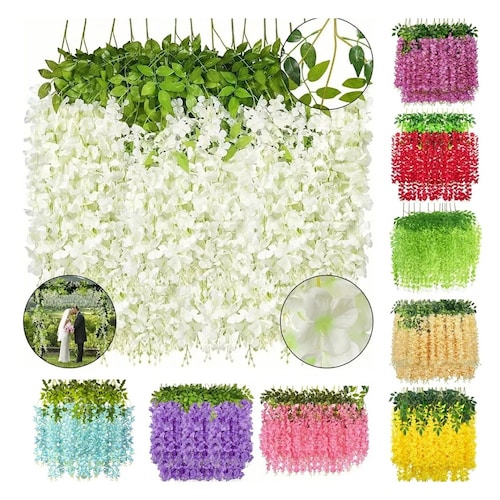 Flores Artificial Wisteria 12pzs 1.1m Decoración Fiesta Boda