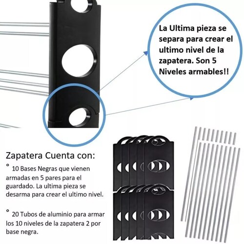 Rack Zapatera 10 Niveles 30 Pares Zapatos Organizador Mueble Color Negro.