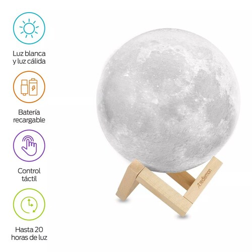 Lámpara De Luna 3d Led Réplica Exacta Grande 18cm Redlemon Color de la pantalla Blanco.