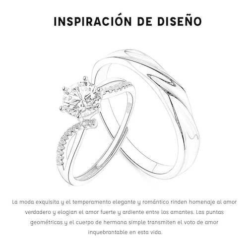 Anillo De Promesa Plata 925 Hombre Y Mujer Ajustables.
