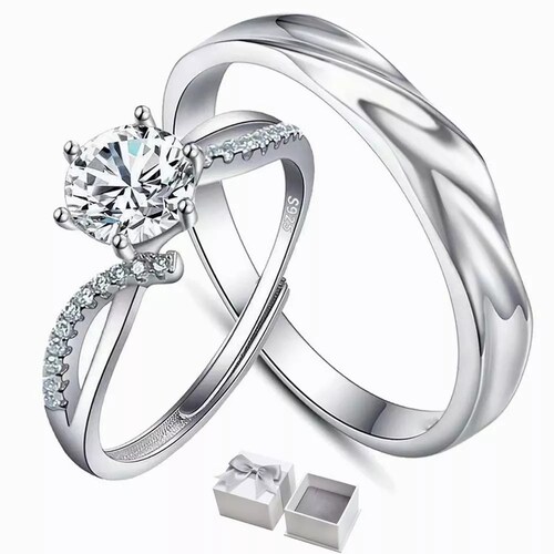 Anillo De Promesa Plata 925 Hombre Y Mujer Ajustables.