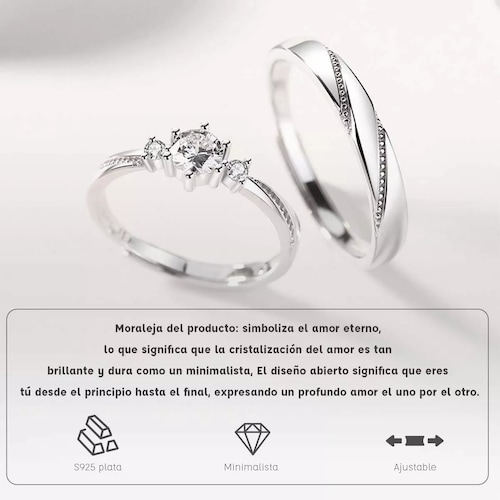 2 Anillos Promesa Plata Fina 925 Moderno Parejas Compromiso.