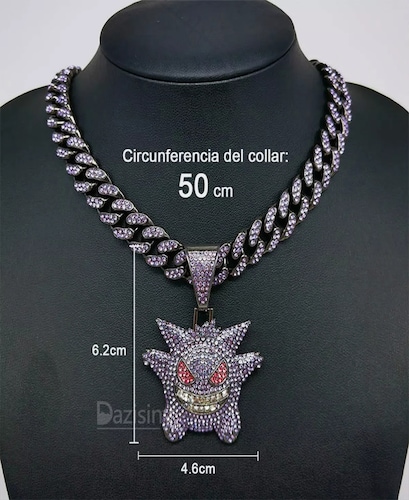 Cubana Cadena Eslabones Gengar Hip Hop Collares De Diamantes COLOR VIOLETA.