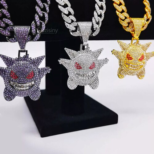 Cubana Cadena Eslabones Gengar Hip Hop Collares De Diamantes COLOR VIOLETA.