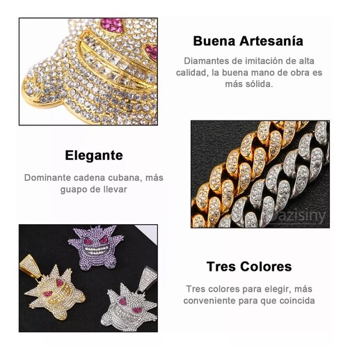 Cubana Cadena Eslabones Gengar Hip Hop Collares De Diamantes COLOR VIOLETA.