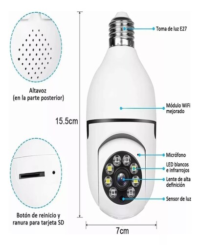 Cámara De Seguridad De 360 1080p Wifi Hd E27 Con Alarma.
