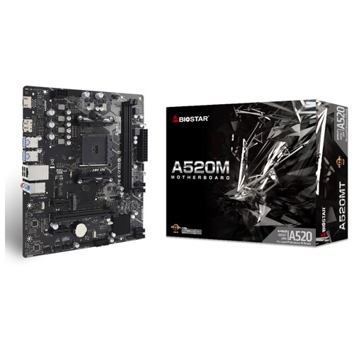 Tarjeta Madre BIOSTAR A520MT AM4 2x DDR4 1x M.2 PCIe 3.0 USB-C Micro ATX 