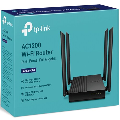 Router Inalambrico TP-LINK ARCHER C64 V.1 WiFi Doble Banda 1200Mbps 802.11ac 
