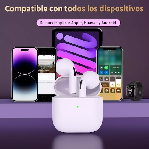 Audífono in-ear gamer inalámbrico LarmTek LK71 blanco con luz LED.