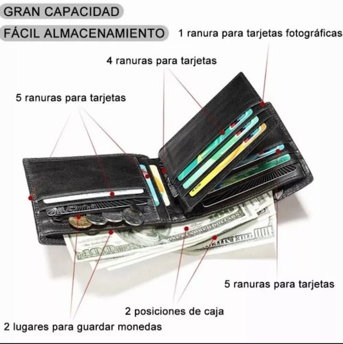 Cartera Hombre Piel Genuina Cartera Antirrobo Rfid.