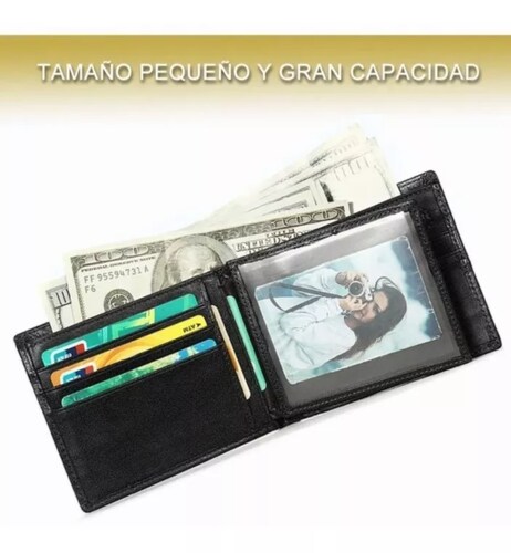 Cartera Hombre Piel Genuina Cartera Antirrobo Rfid.