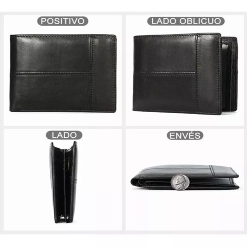 Cartera Hombre Piel Genuina Cartera Antirrobo Rfid.
