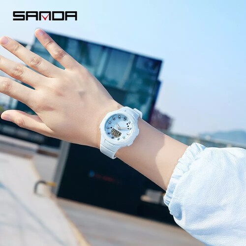 Reloj Sanda 6005 Moda Calendario Luminoso Impermeable Mujer.