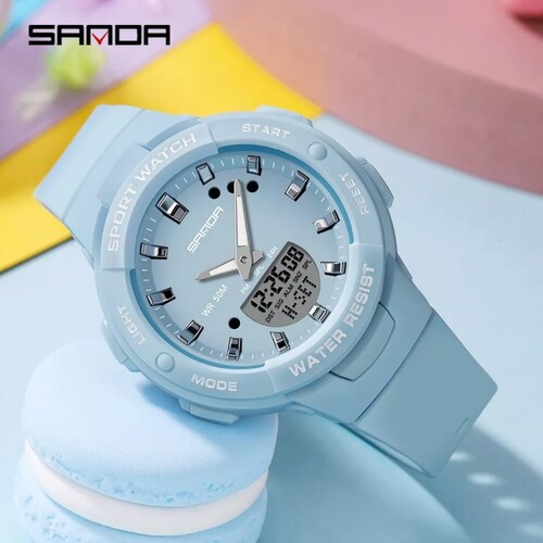 Reloj Sanda 6005 Moda Calendario Luminoso Impermeable Mujer.