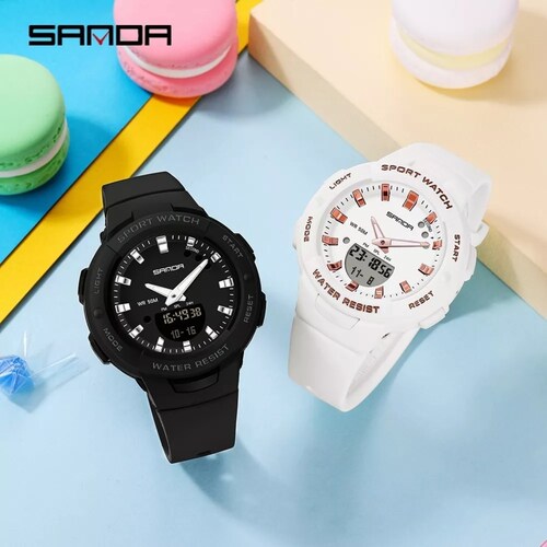 Reloj Sanda 6005 Moda Calendario Luminoso Impermeable Mujer.