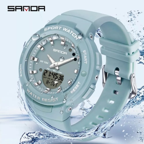 Reloj Sanda 6005 Moda Calendario Luminoso Impermeable Mujer.