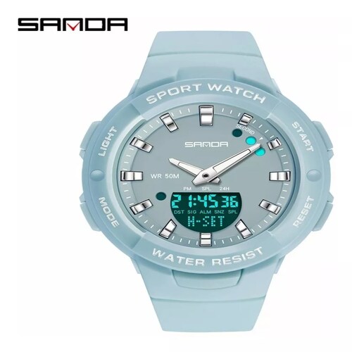 Reloj Sanda 6005 Moda Calendario Luminoso Impermeable Mujer.