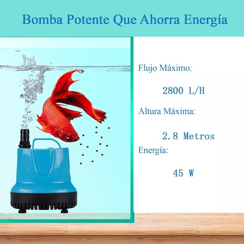 Bomba De Agua Sumergible 45w Fuente Pecera Acuario 2800l/h.