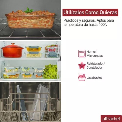 Contenedores De Vidrio Herméticos Ultrachef Juego 12 Recipientes (24 Piezas).