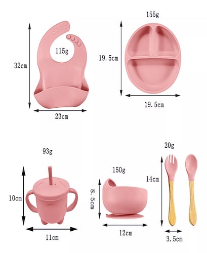 Juego De Alimentación De Silicona Antideslizante Para Bebés Color Rosa