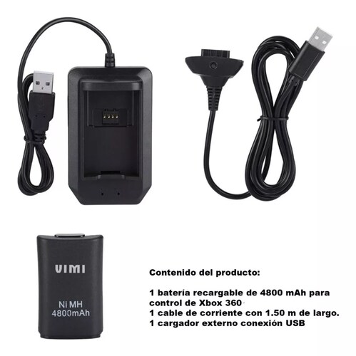 Kit Bateria Cargador Cable Carga Y Juega 4800mha Xbox 360.