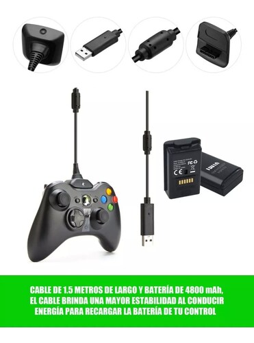 Kit Bateria Cargador Cable Carga Y Juega 4800mha Xbox 360.