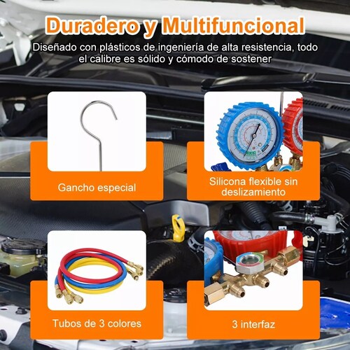Kit Juego Manometros Refrigeracion Manifold 3 Vías 0-800mpa.