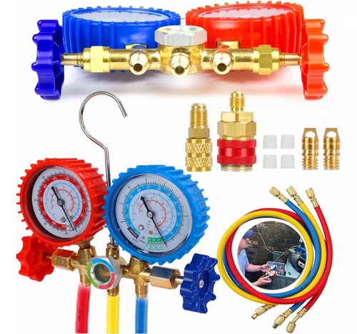 Kit Juego Manometros Refrigeracion Manifold 3 Vías 0-800mpa.