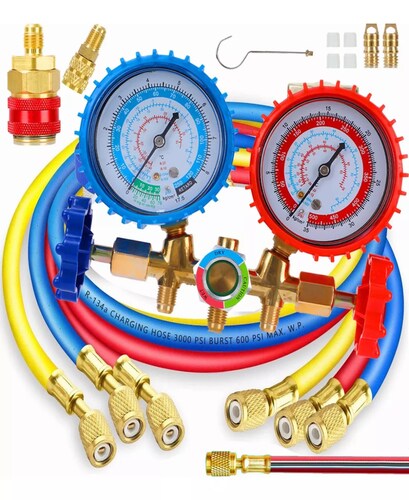 Kit Juego Manometros Refrigeracion Manifold 3 Vías 0-800mpa.