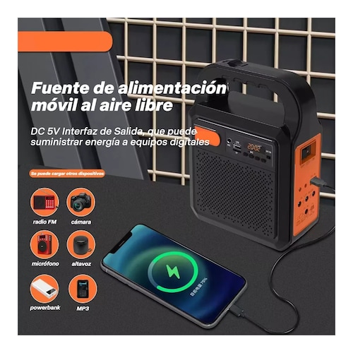 Lámpara Solar Iluminación Radio Fm Bluetooth Banco Energía