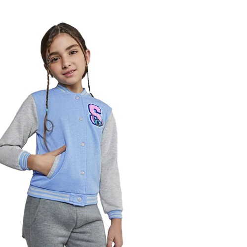 Sudadera tipo universitario para niña color azul claro de Stitch, mod. 1092073