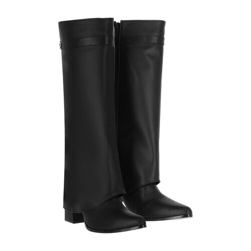 Bota Puntal De Tacón Larga Maxi Francia Para Mujer Piel Sintética Negro.