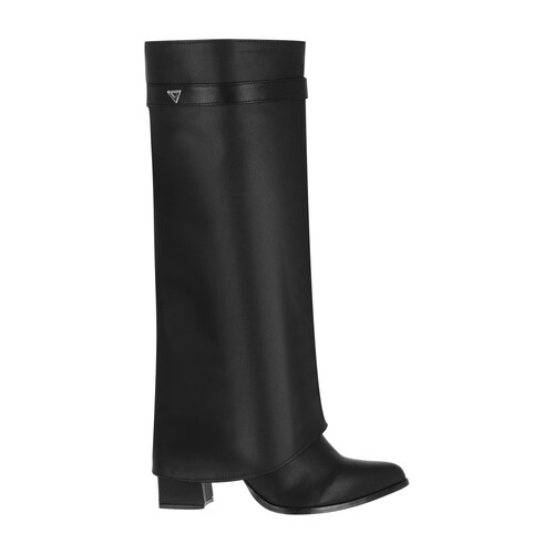 Bota Puntal De Tacón Larga Maxi Francia Para Mujer Piel Sintética Negro.