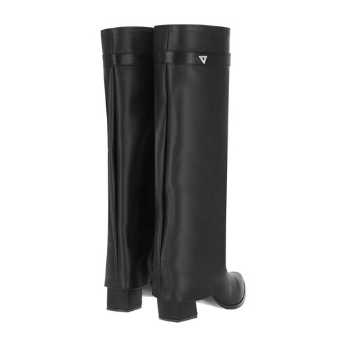 Bota Puntal De Tacón Larga Maxi Francia Para Mujer Piel Sintética Negro.