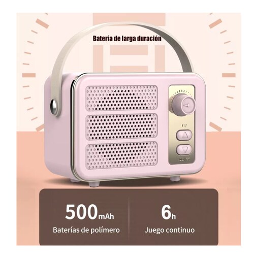 Bocina Bluetooth Retro Radio Recargable Bocinas Portátil Rosa