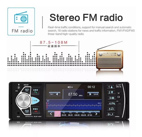 Auto Estéreo 4.1 Pantalla 1 Din Bluetooth Usb Sd Fm + Camara.