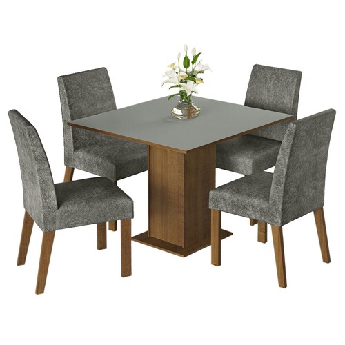 Juego de Comedor Karina Madesa Mesa y 4 Sillas Marrón/Gris/Plata.