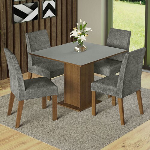 Juego de Comedor Karina Madesa Mesa y 4 Sillas Marrón/Gris/Plata.