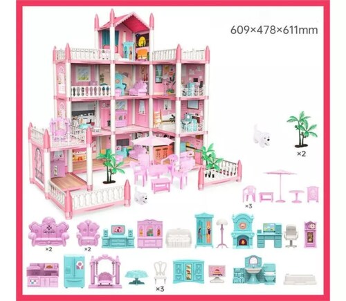 Casita Casa De Muñecas Led Castillo De Princesa Juguete Color Rosa